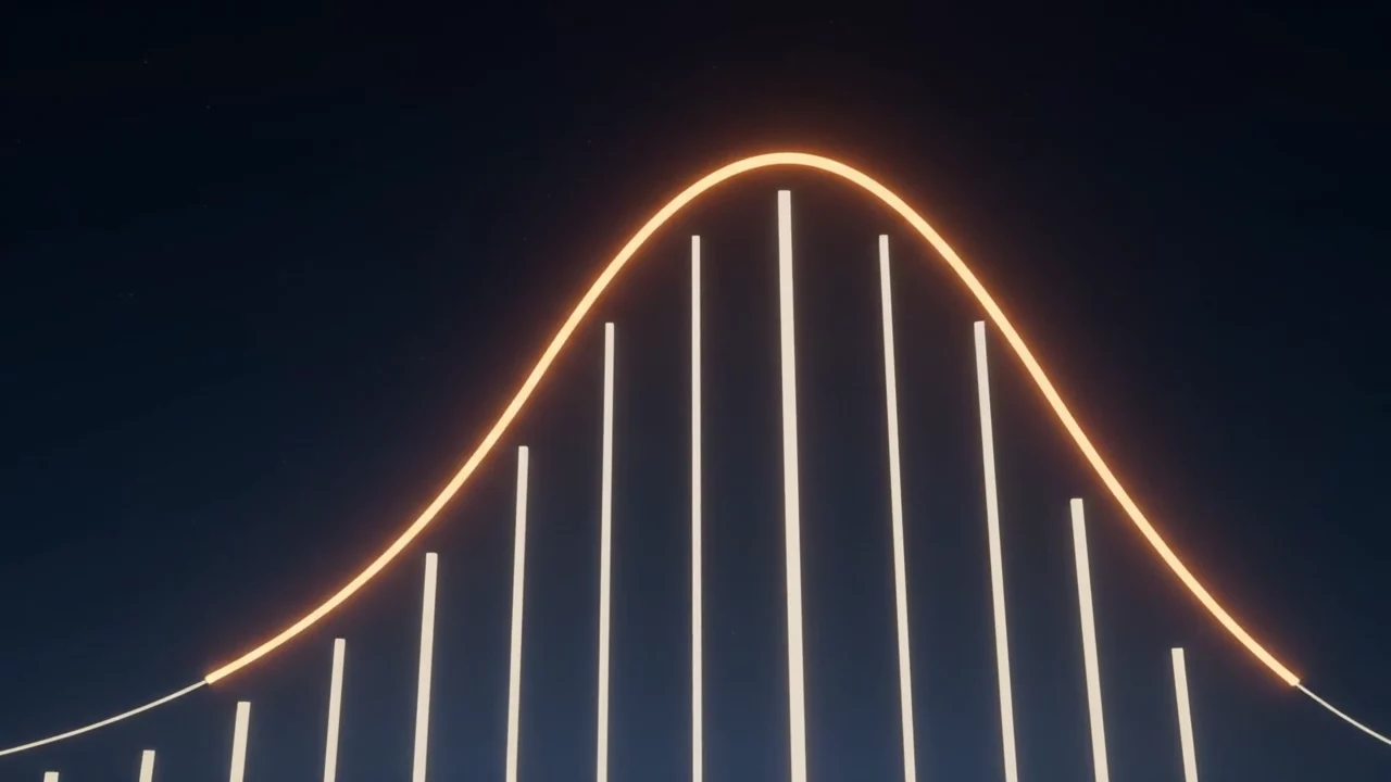 A glowing growth curve rising over light bars