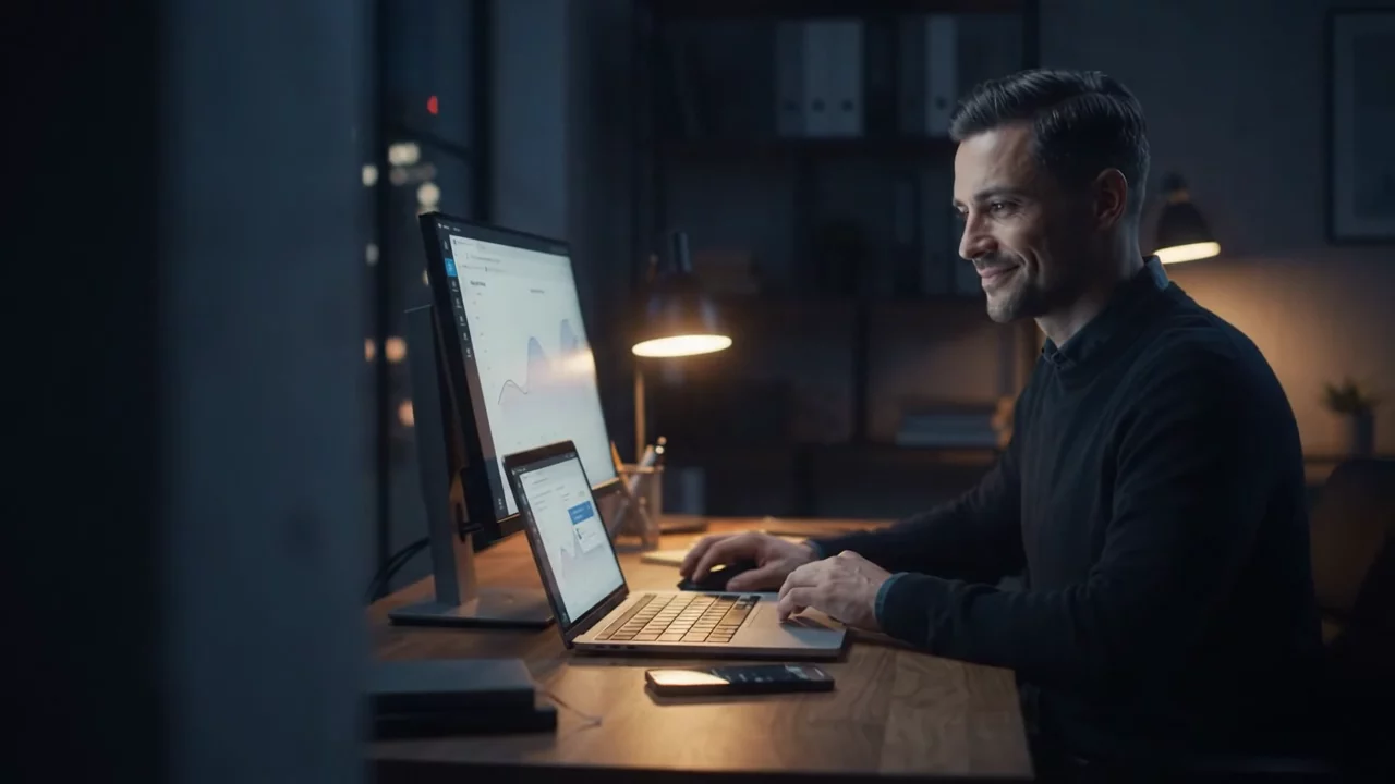 A developer working on a product dashboard at his desk